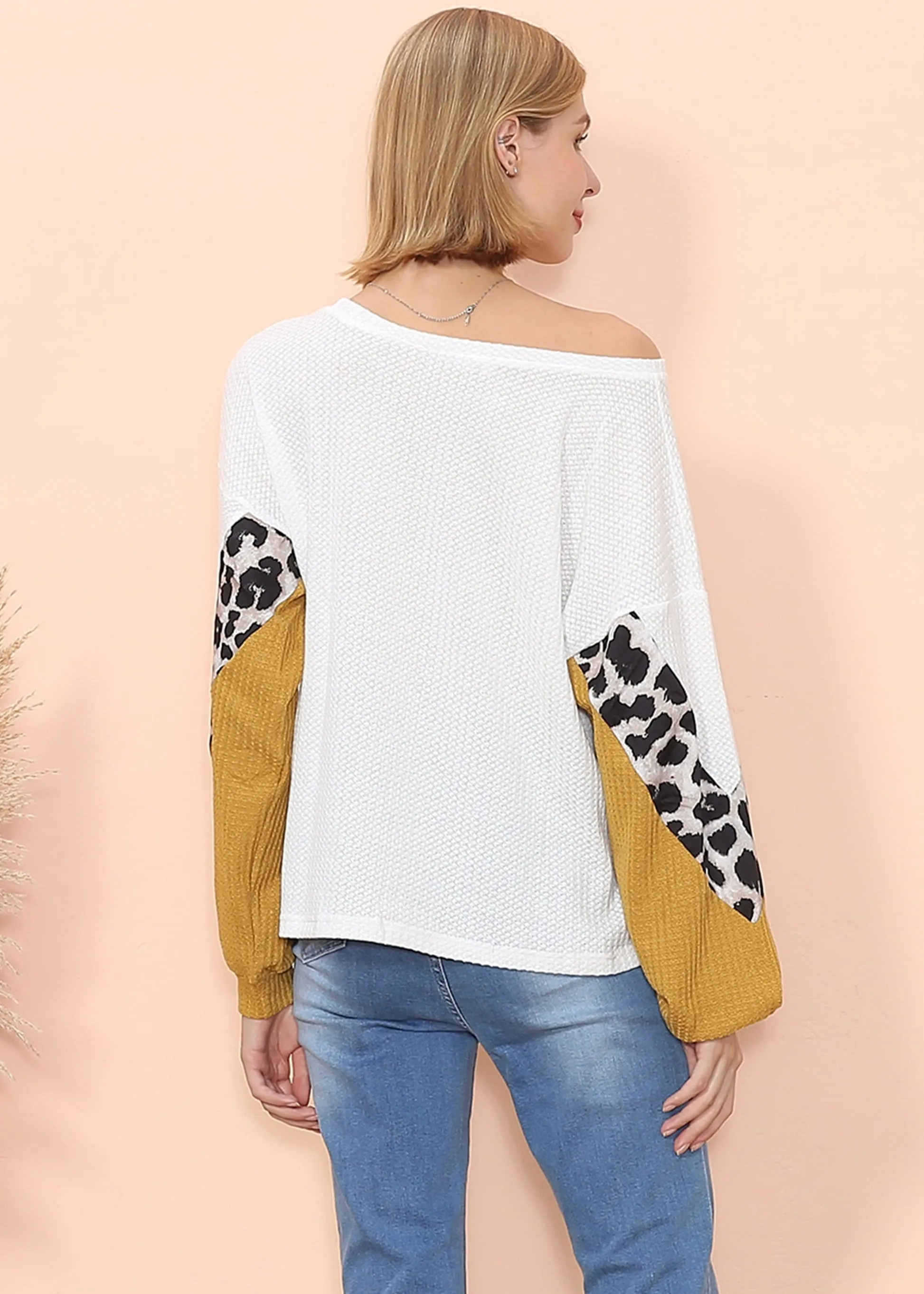 Waffle Knit Cheetah Print Long Sleeve