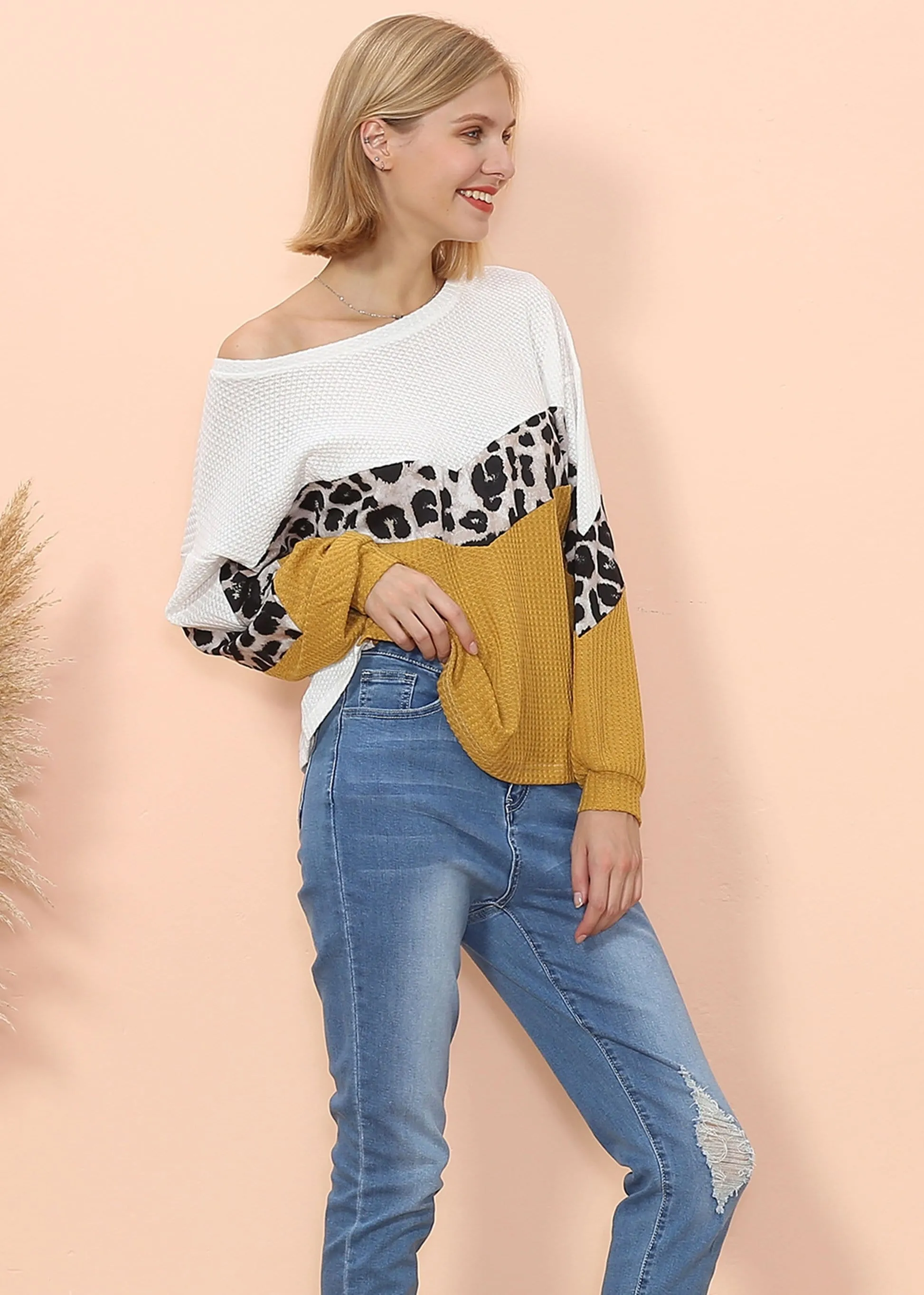 Waffle Knit Cheetah Print Long Sleeve