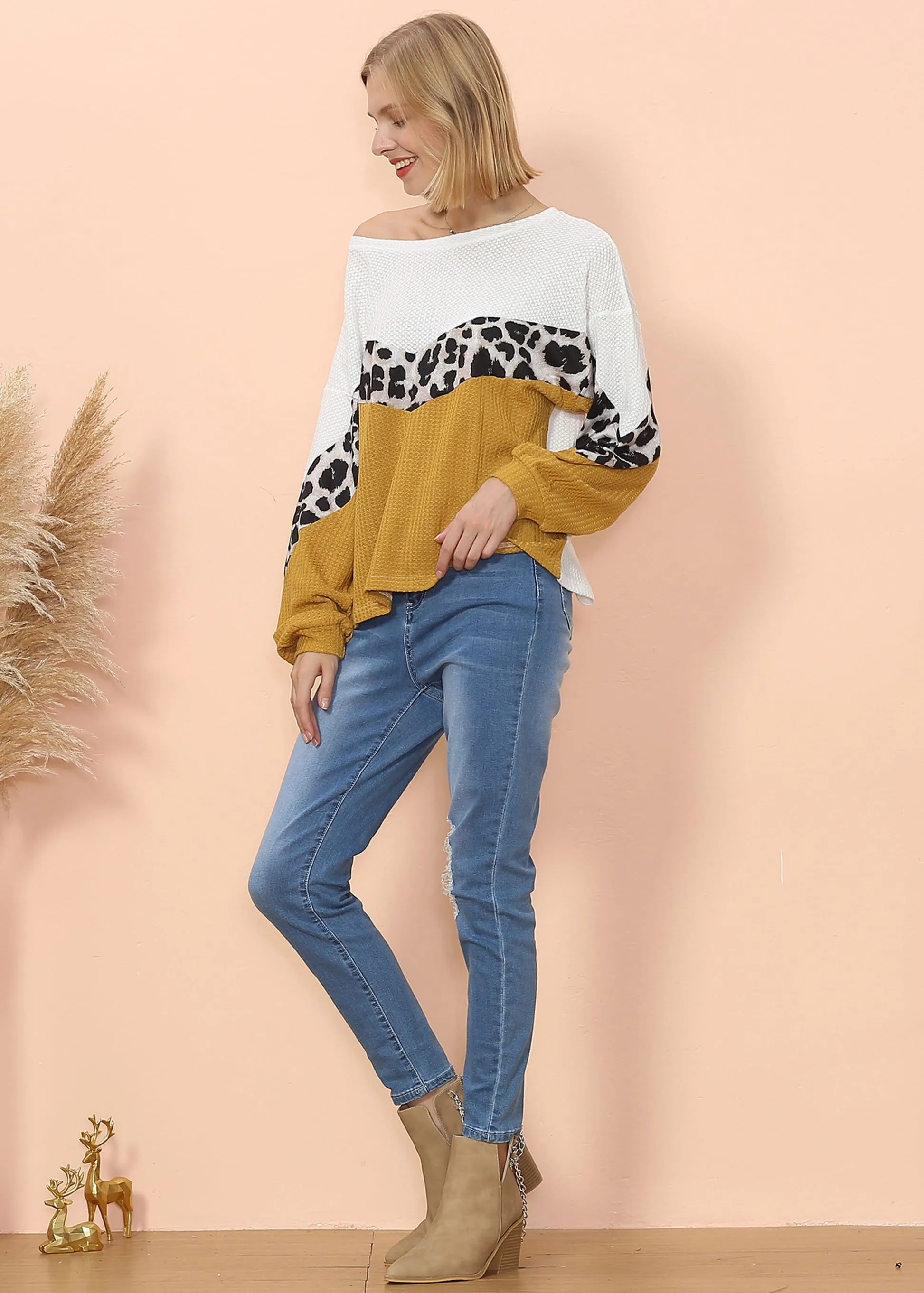 Waffle Knit Cheetah Print Long Sleeve