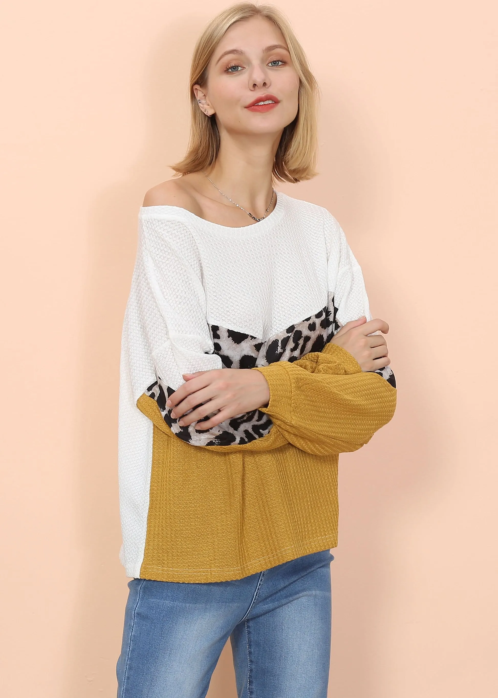 Waffle Knit Cheetah Print Long Sleeve