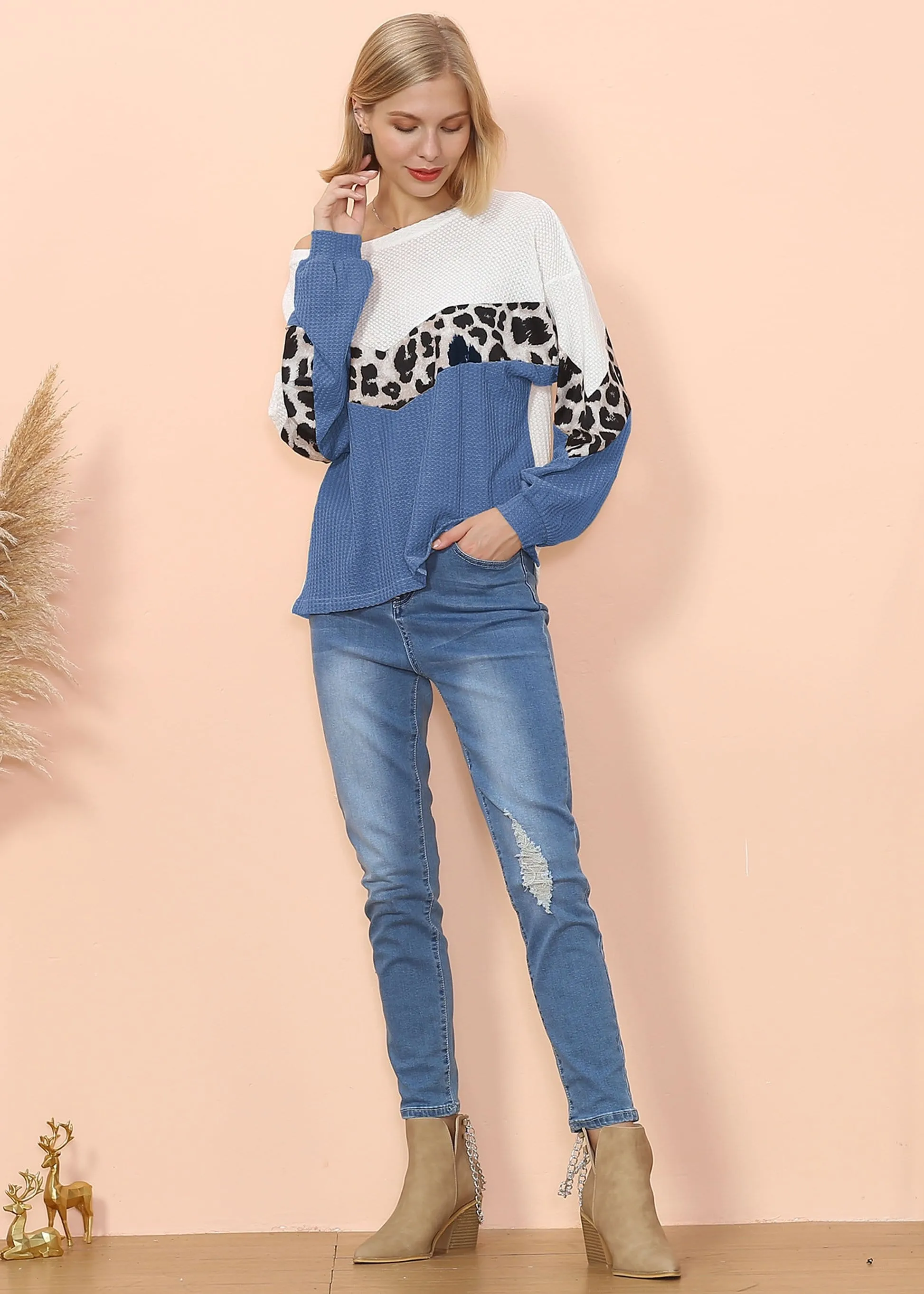 Waffle Knit Cheetah Print Long Sleeve