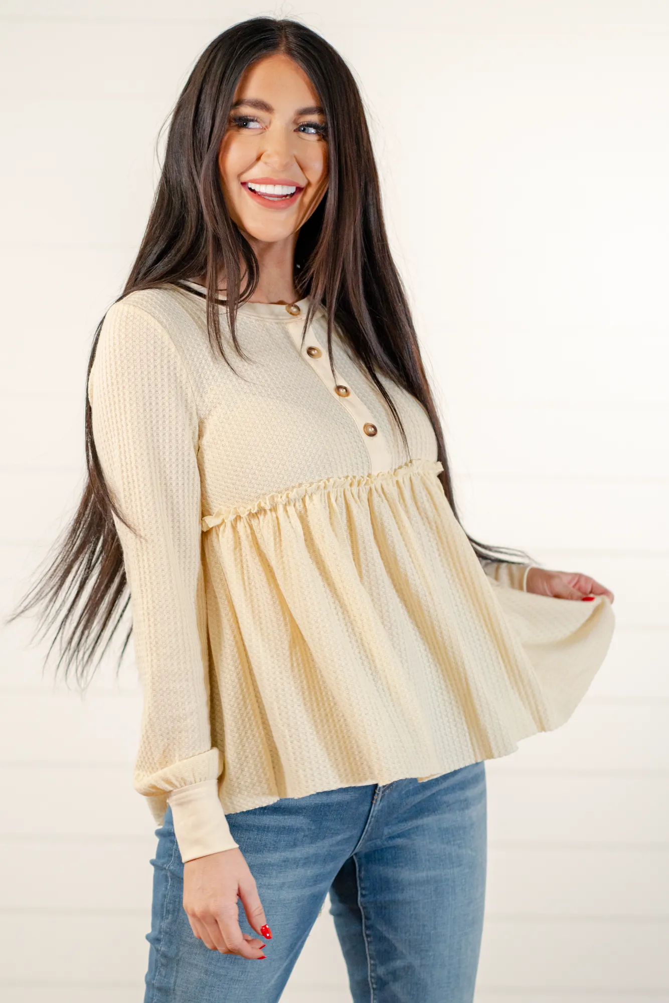 Waffle Knit Pleated | Top