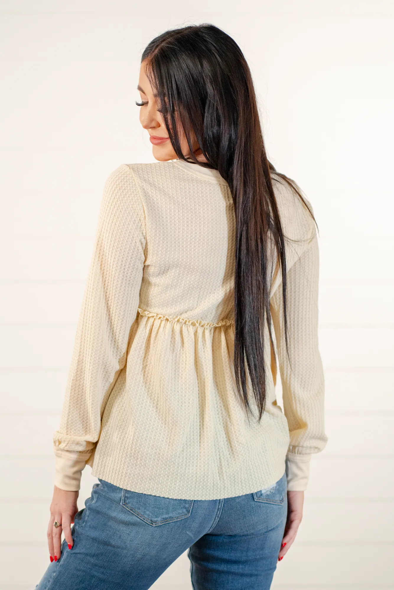 Waffle Knit Pleated | Top
