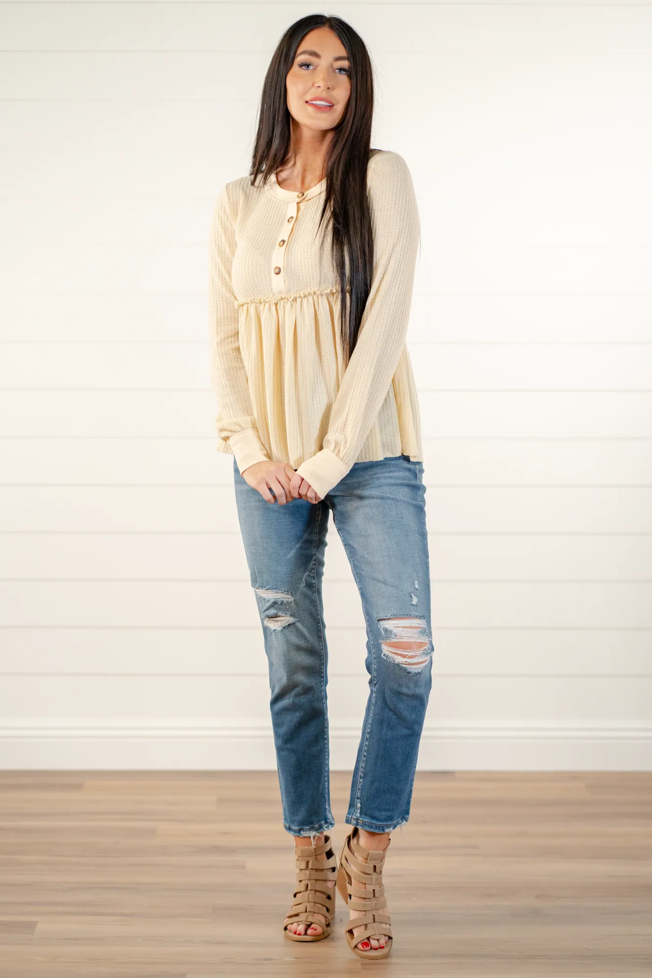 Waffle Knit Pleated | Top