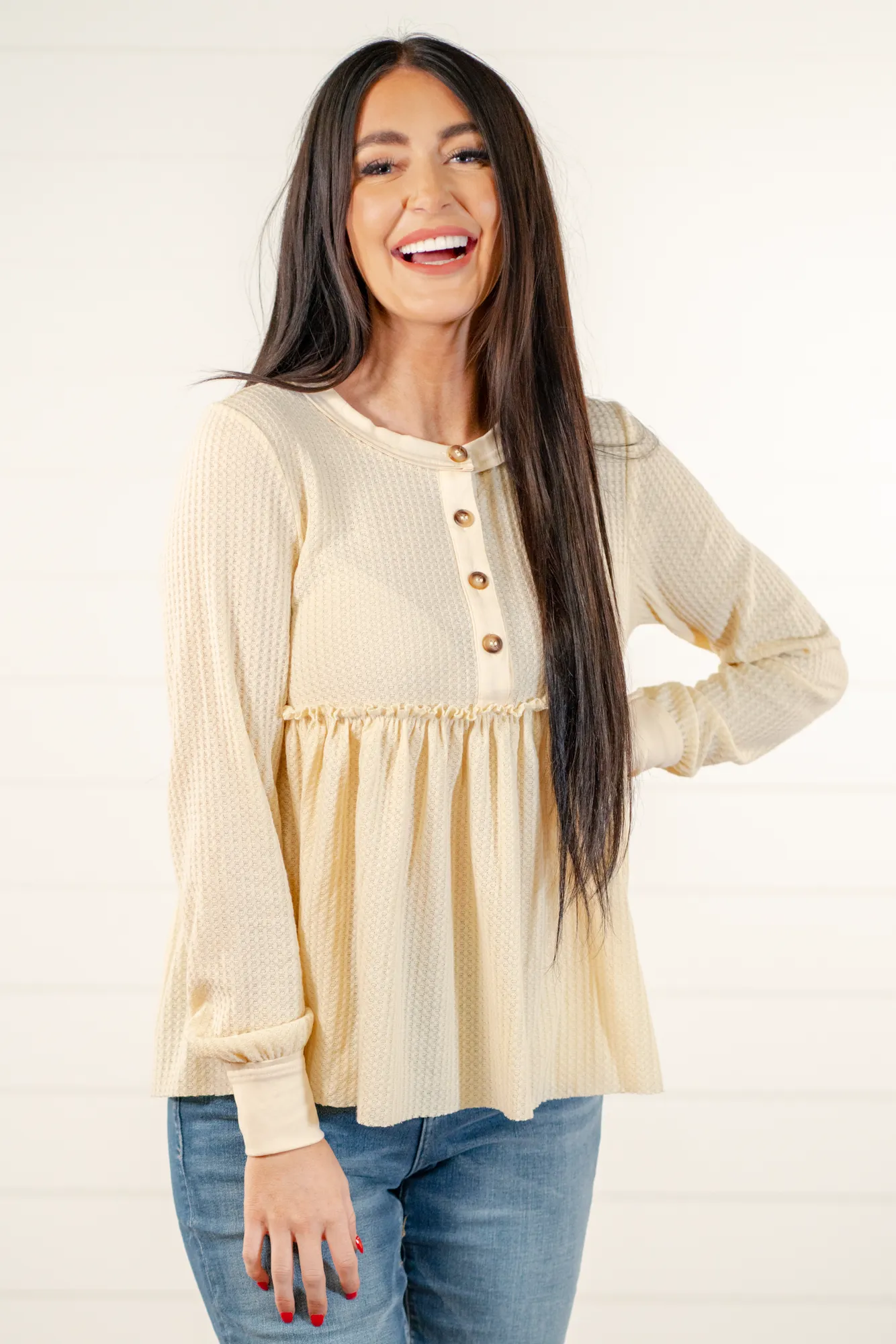 Waffle Knit Pleated | Top