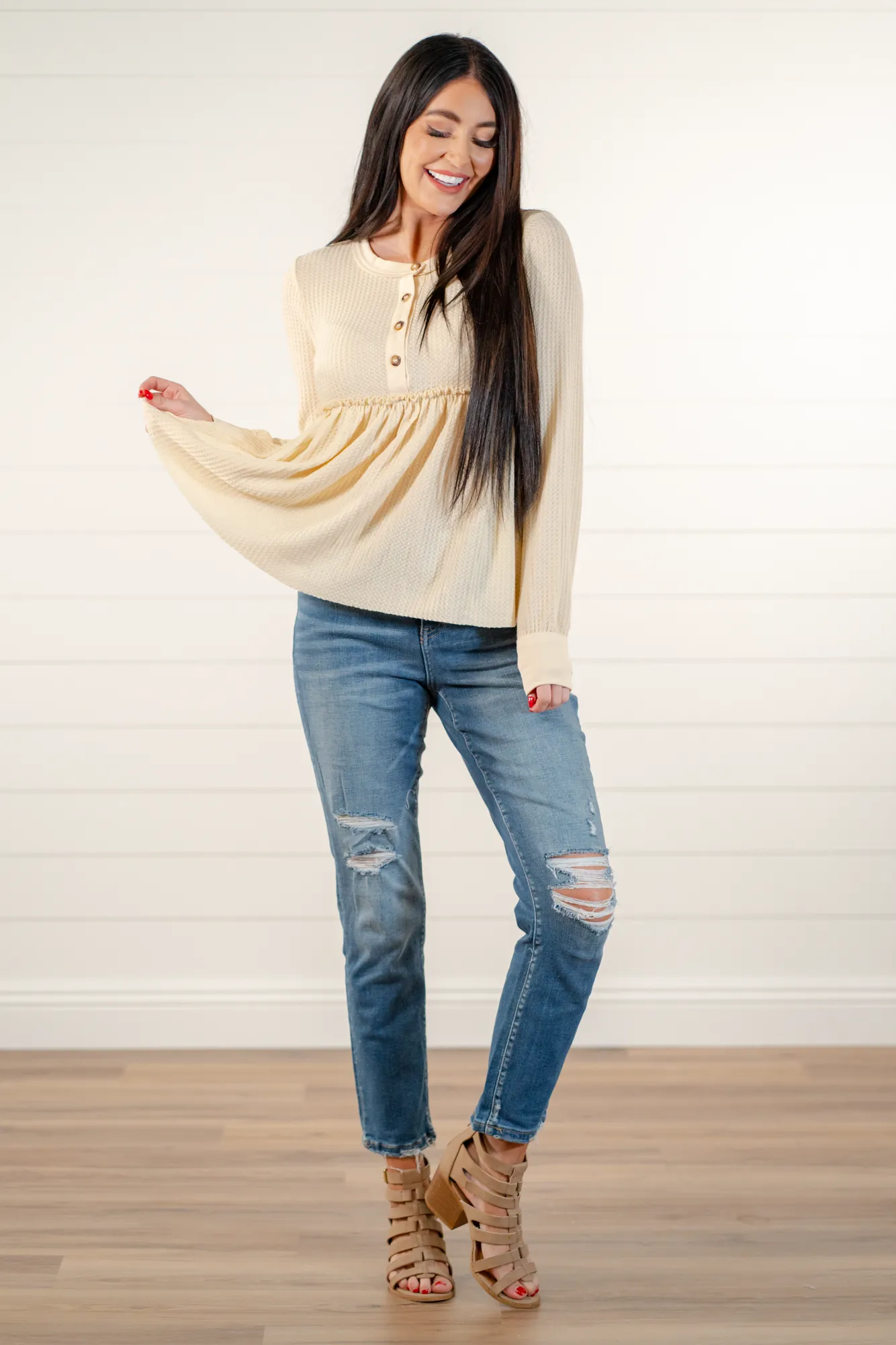 Waffle Knit Pleated | Top