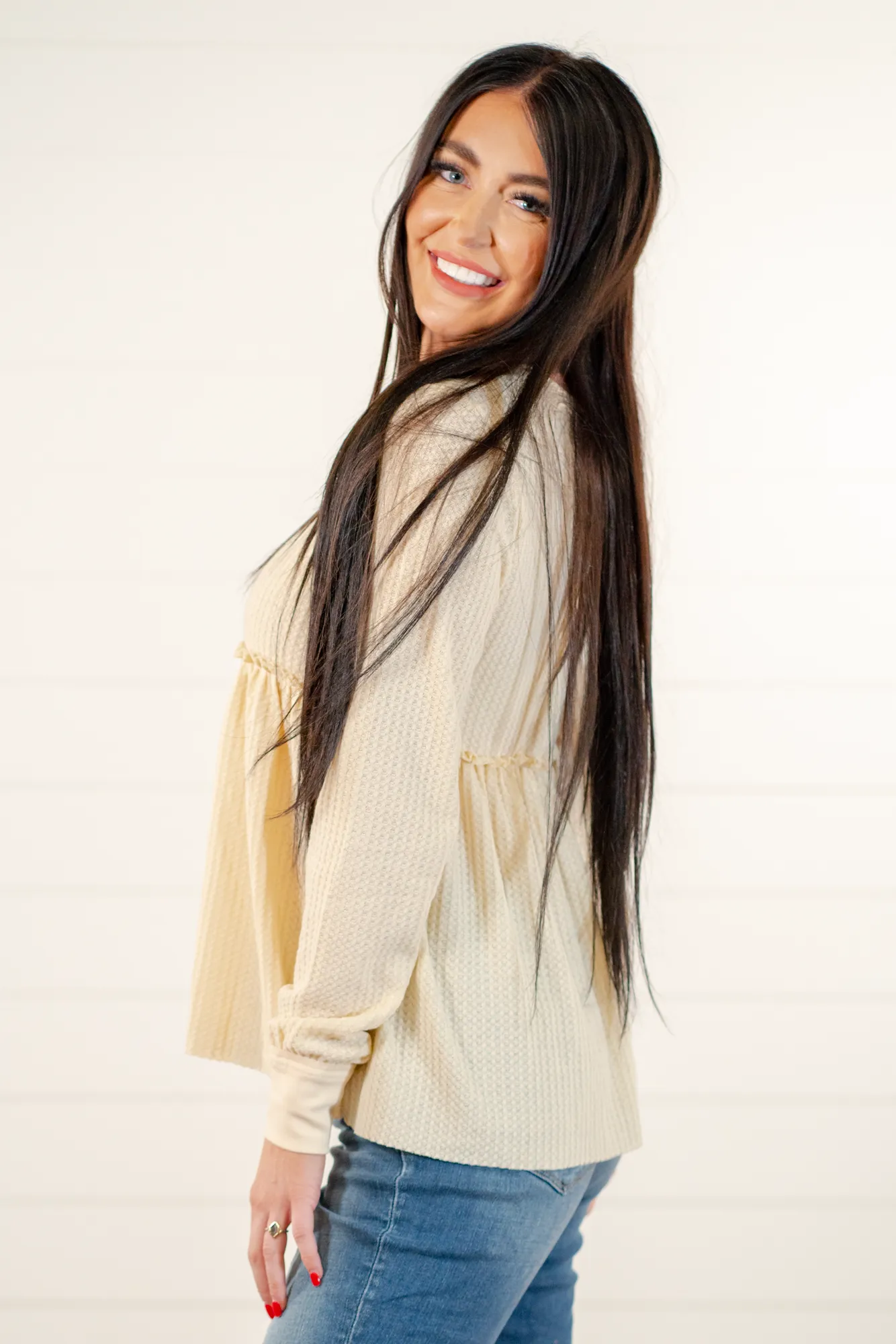Waffle Knit Pleated | Top