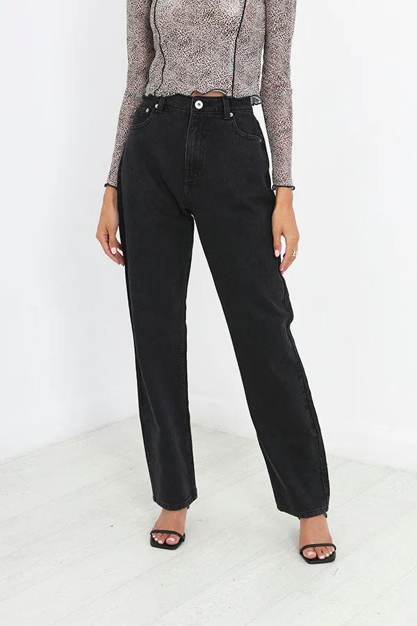 WASHED BLACK FULL LENGTH PARALLEL LEG JEANS