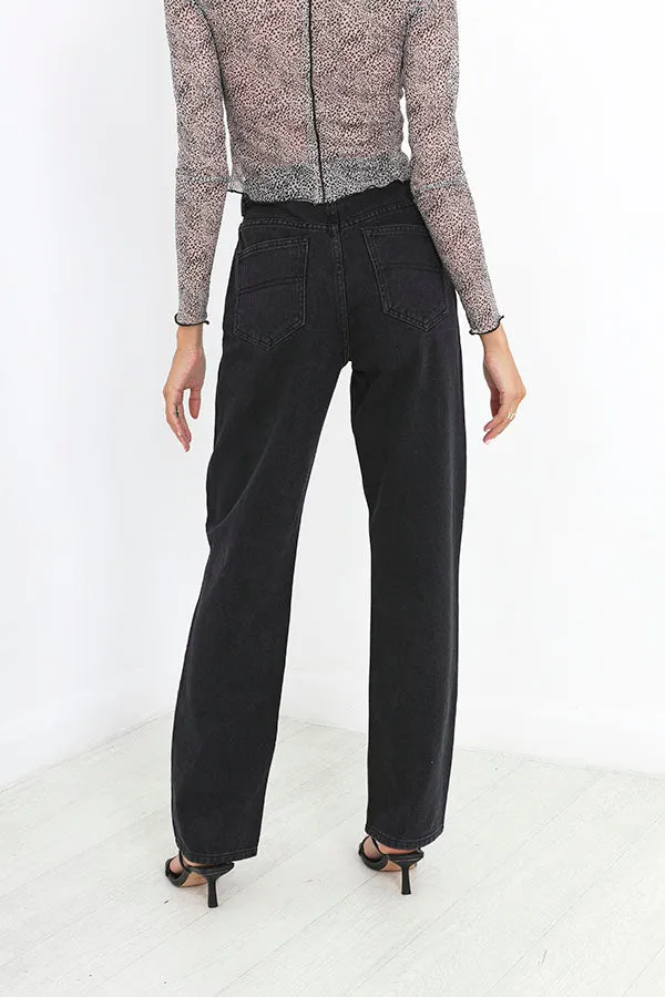 WASHED BLACK FULL LENGTH PARALLEL LEG JEANS
