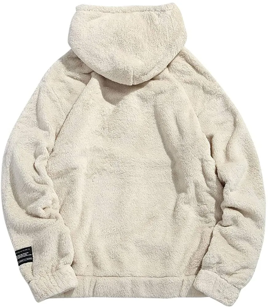 Winter Fluffy Hoodie White Oversized Pullover Sweatshirt