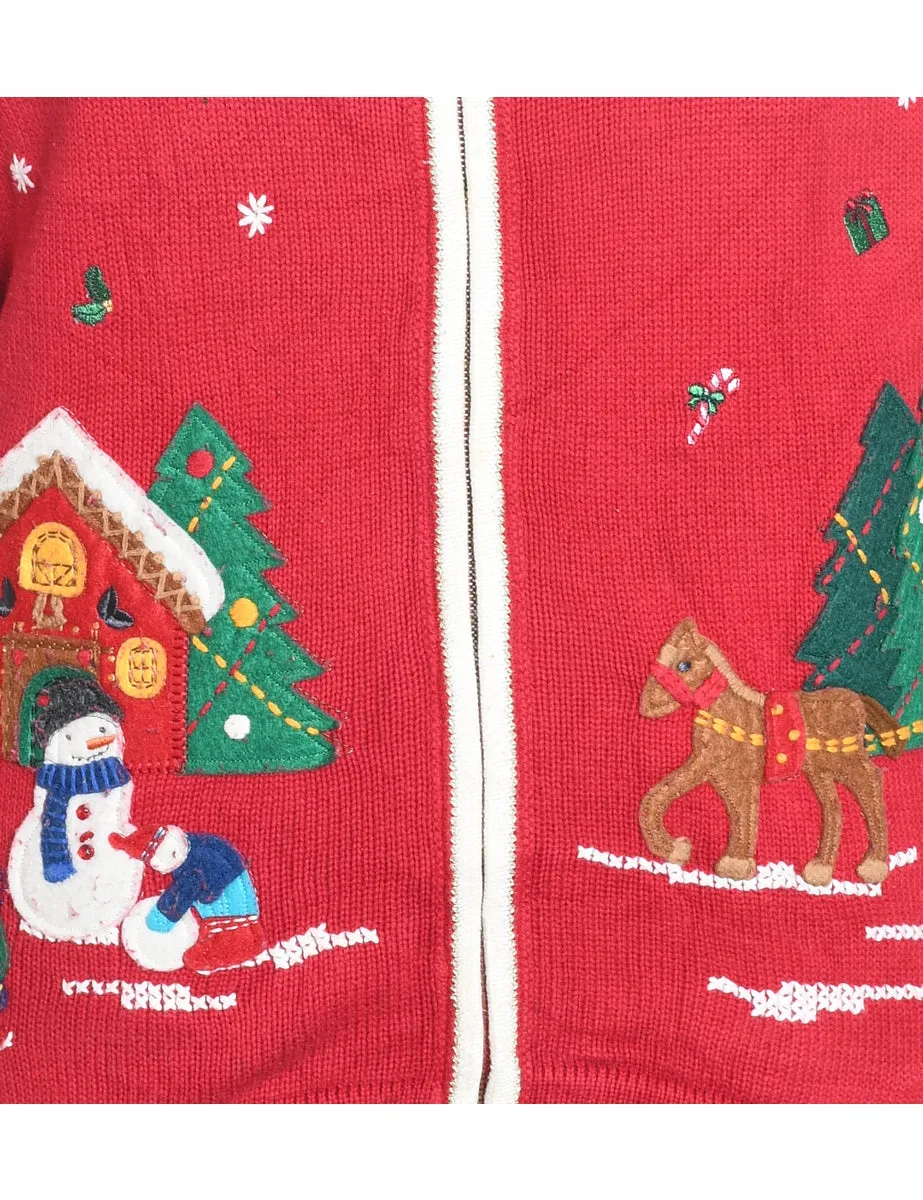 Winter Scene Design Christmas Cardigan - M