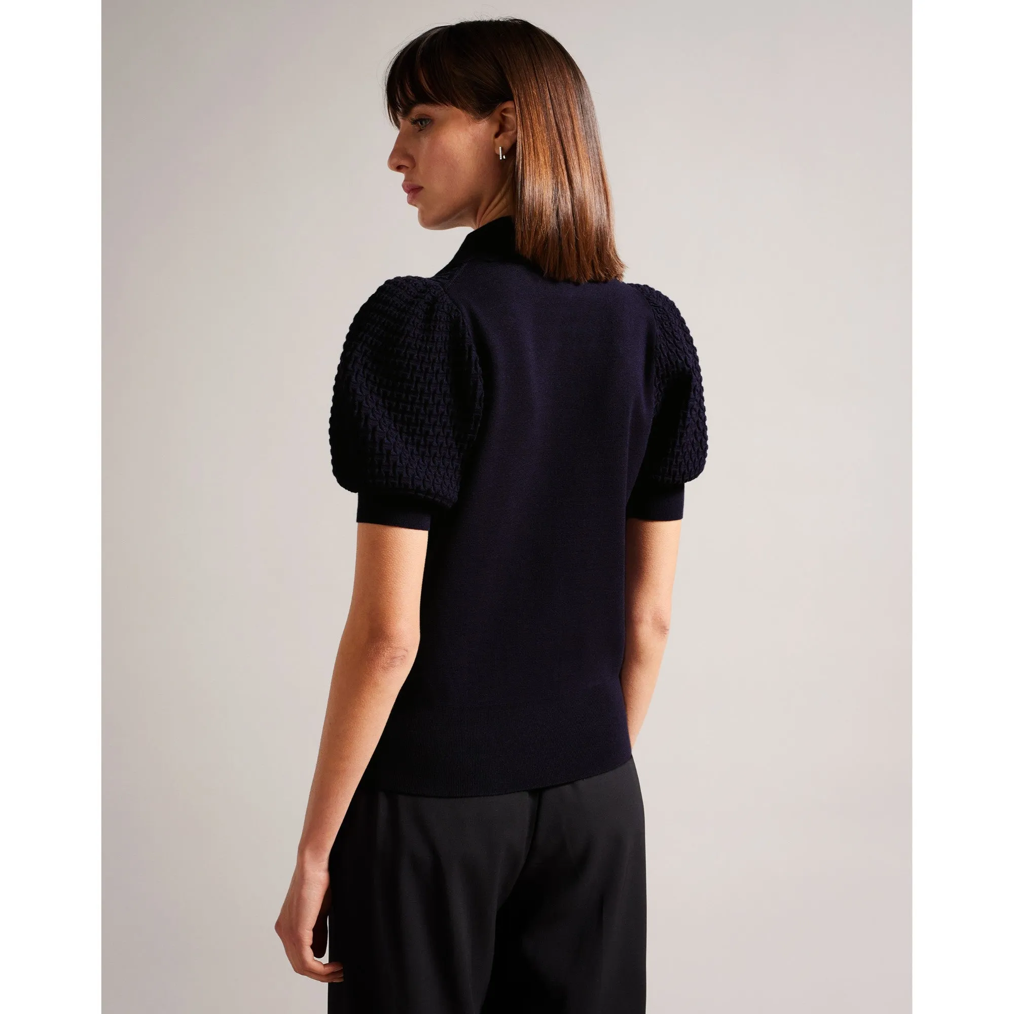 Women Wmk-Reannia-Polo Knit Top With Diamante Buttons - Dk-Blue