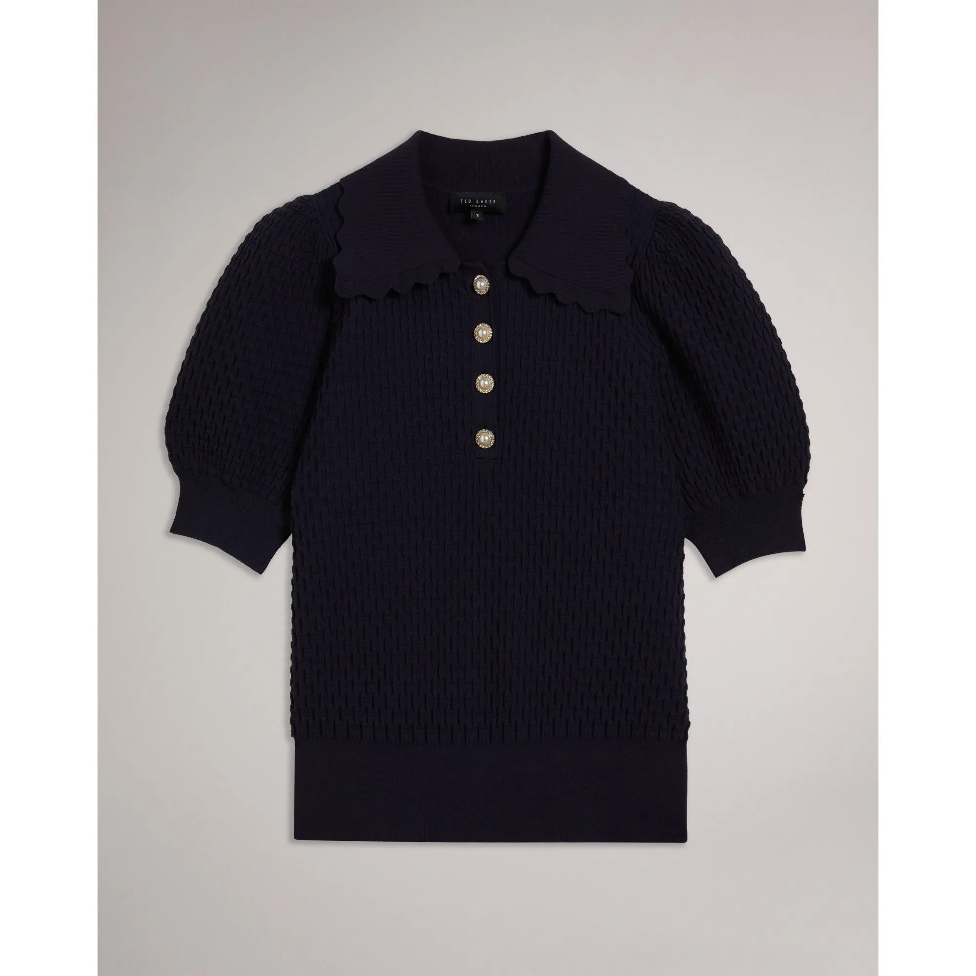 Women Wmk-Reannia-Polo Knit Top With Diamante Buttons - Dk-Blue