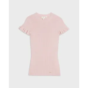 Women Wmk-Tashhaa-Frill Detail Rib Knit Top - Pl-Pink
