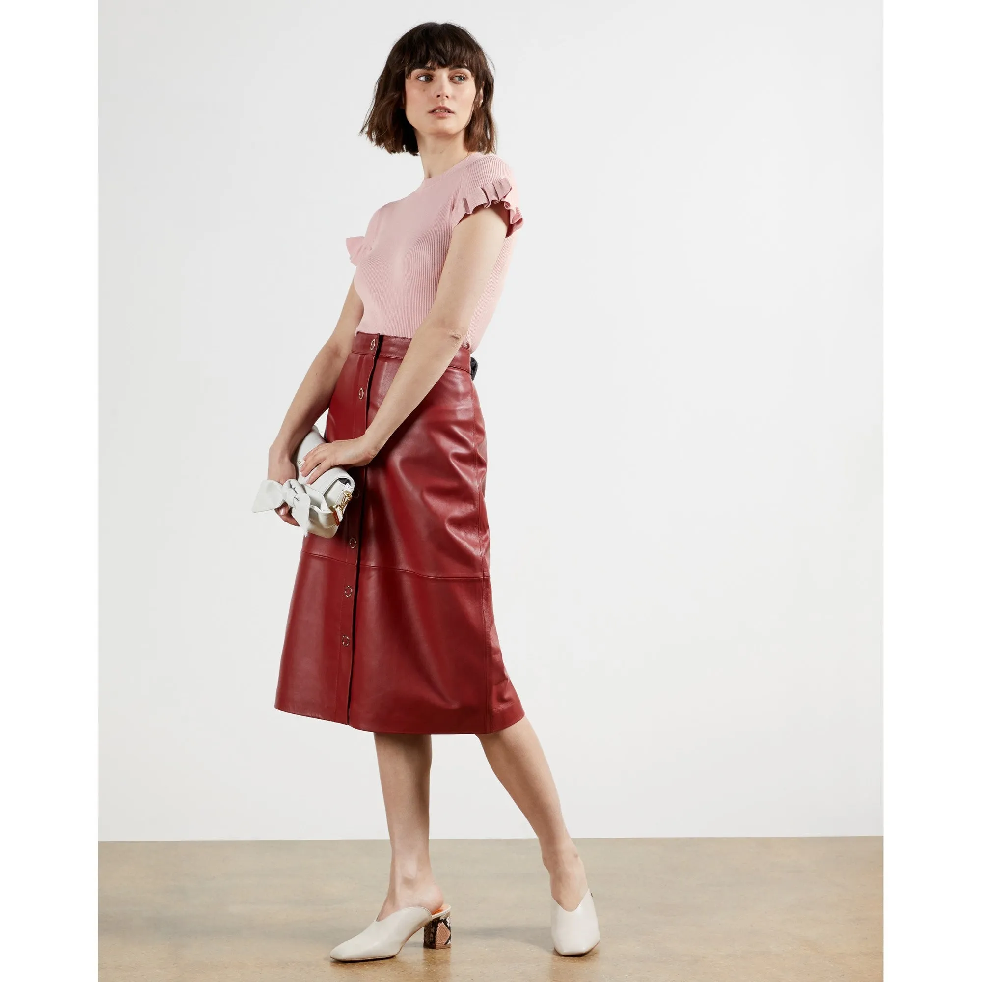 Women Wmk-Tashhaa-Frill Detail Rib Knit Top - Pl-Pink