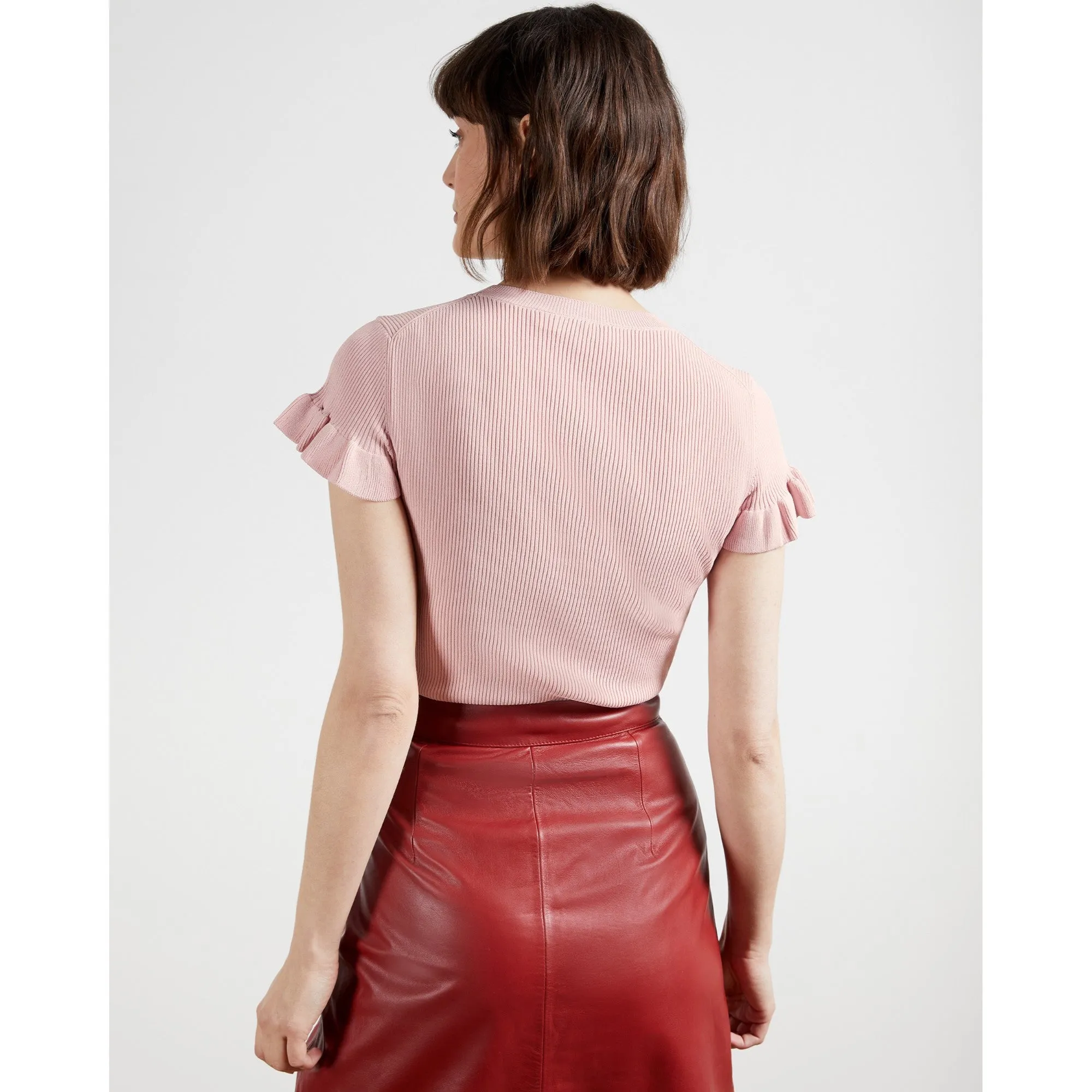 Women Wmk-Tashhaa-Frill Detail Rib Knit Top - Pl-Pink