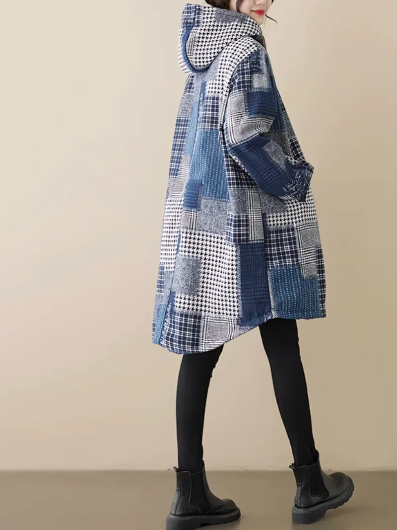 Women's Cozy and Beautiful Hoodie Warm Plaid Long Top