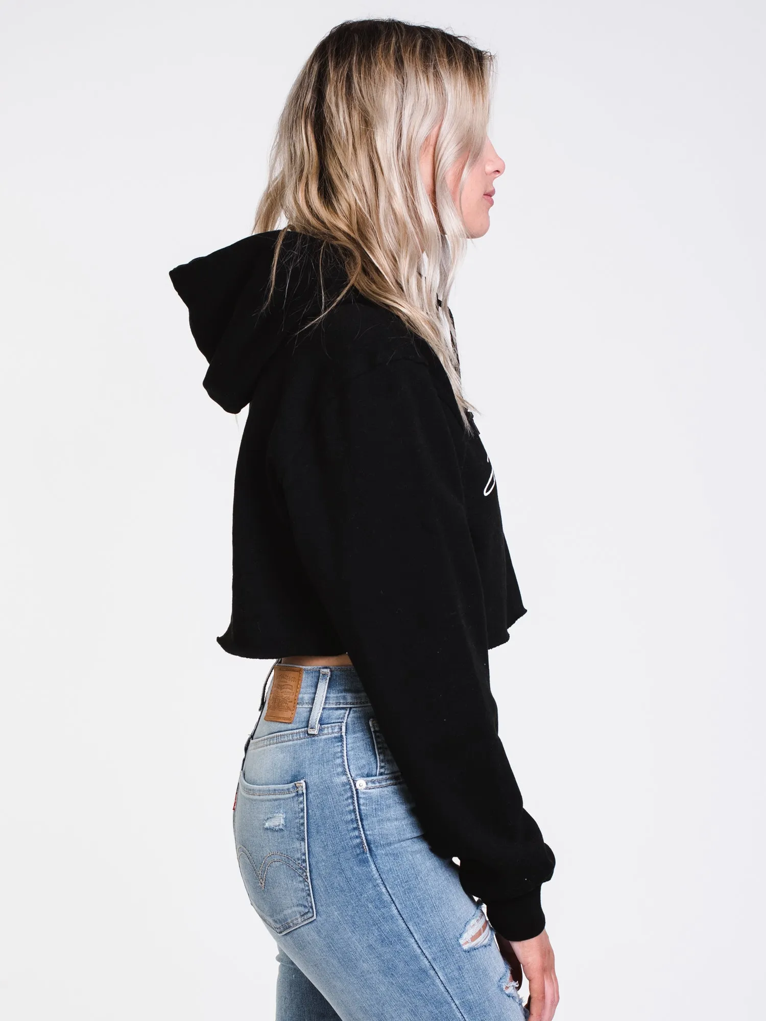 WOMENS GARDEN CROP PULLOVER HOODIE - BLK - CLEARANCE