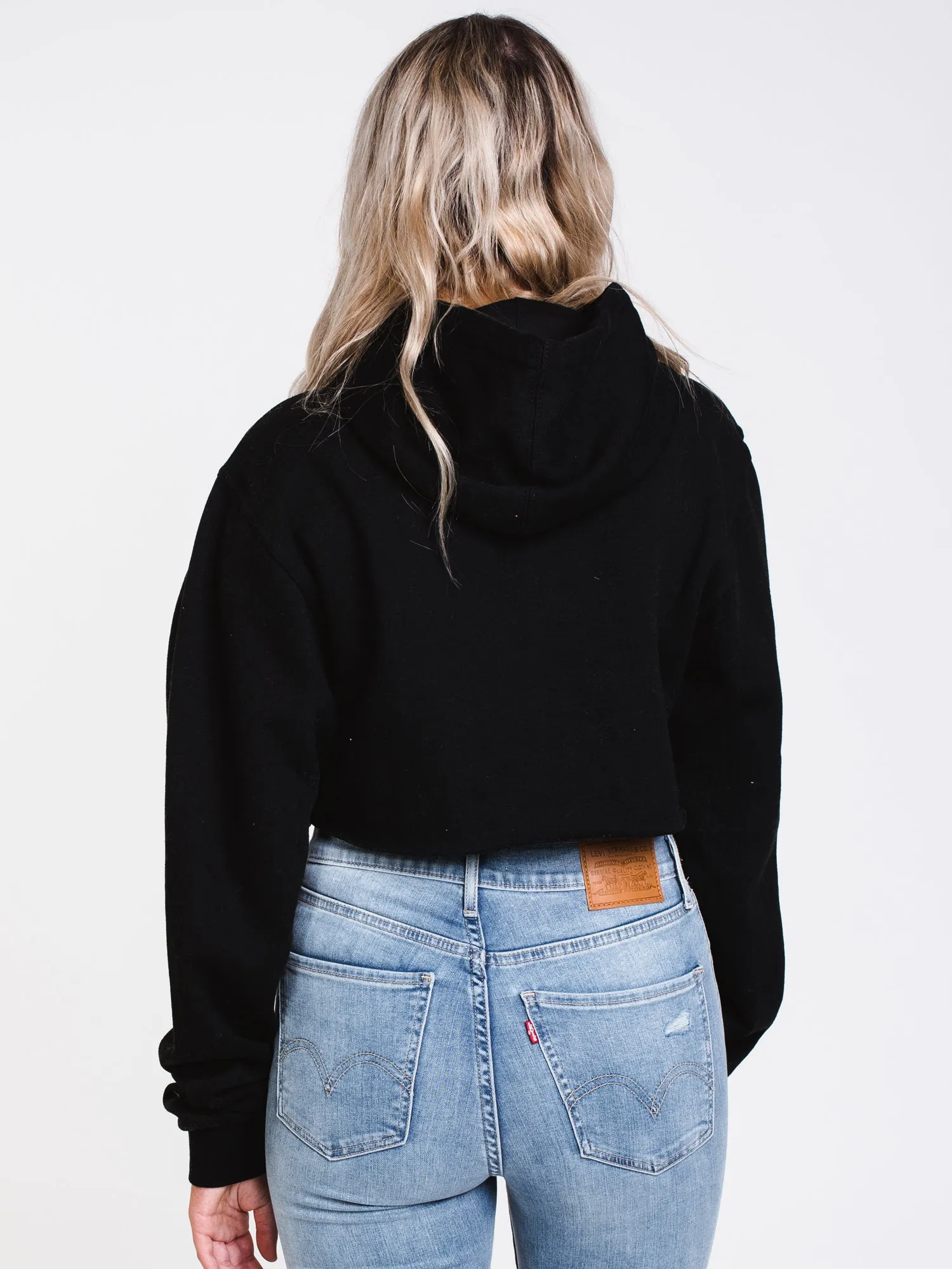 WOMENS GARDEN CROP PULLOVER HOODIE - BLK - CLEARANCE