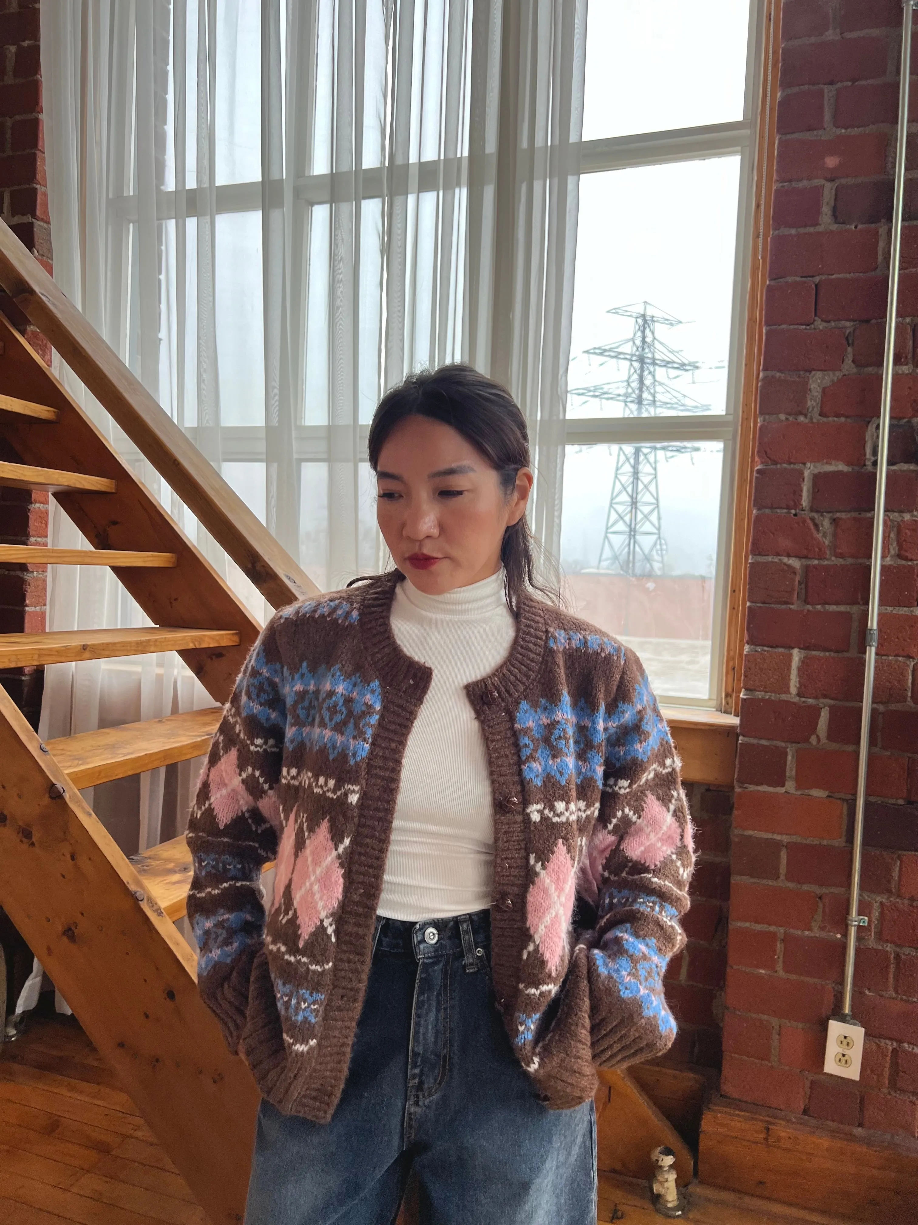 YAKO Argyle print cardigan