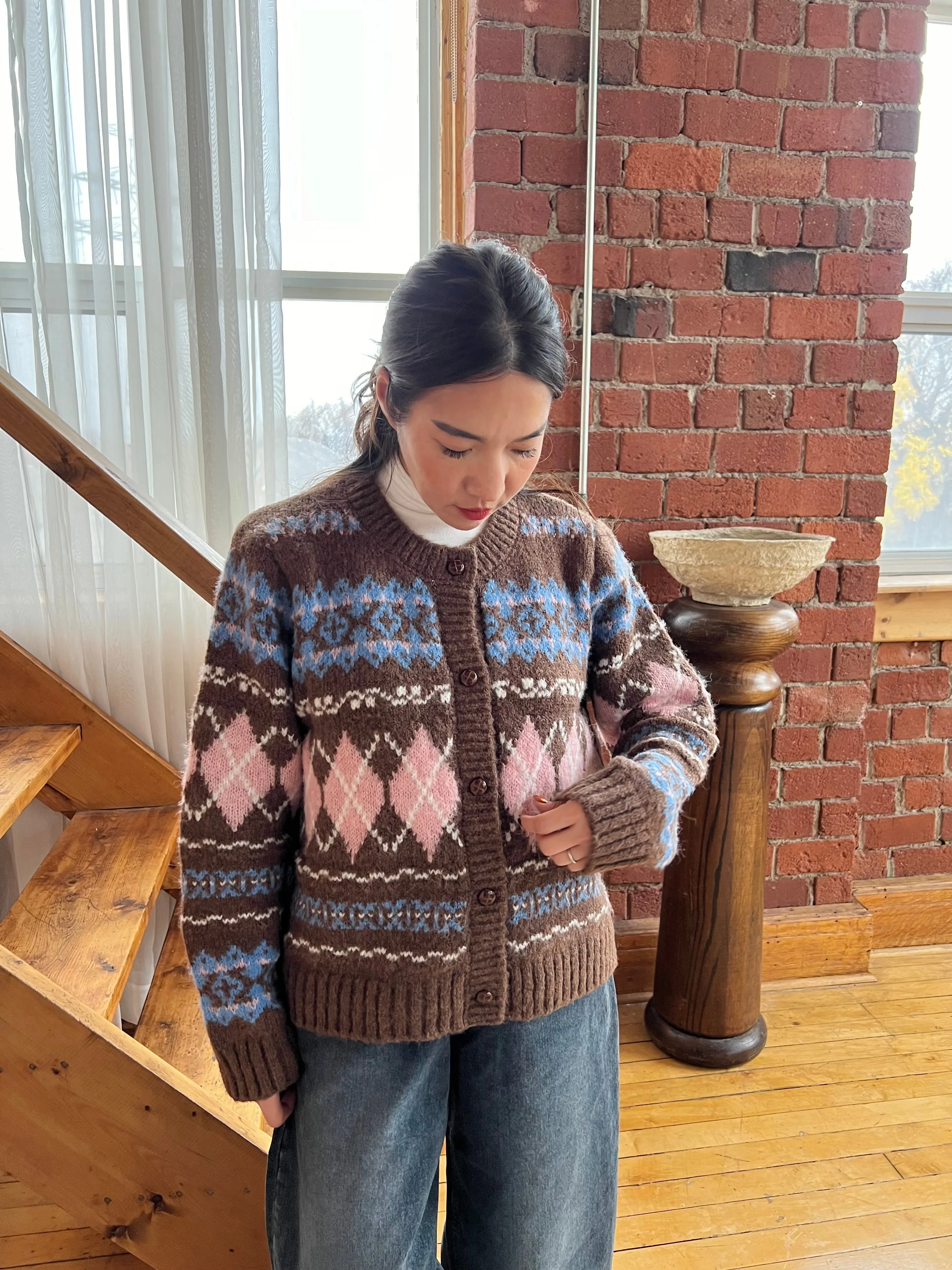 YAKO Argyle print cardigan