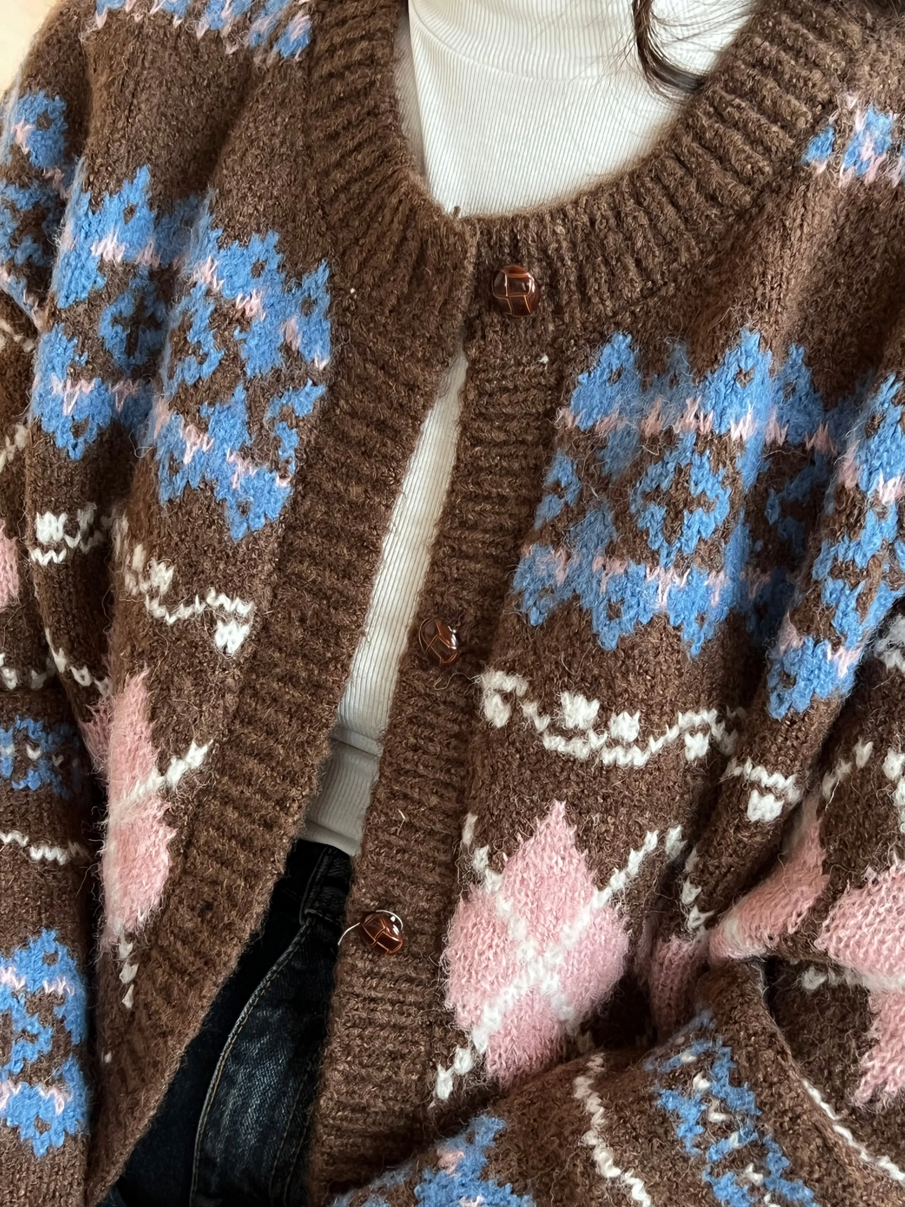 YAKO Argyle print cardigan