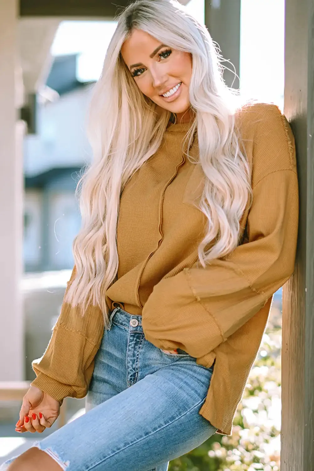 Yellow Patchwork Waffle Knit Top